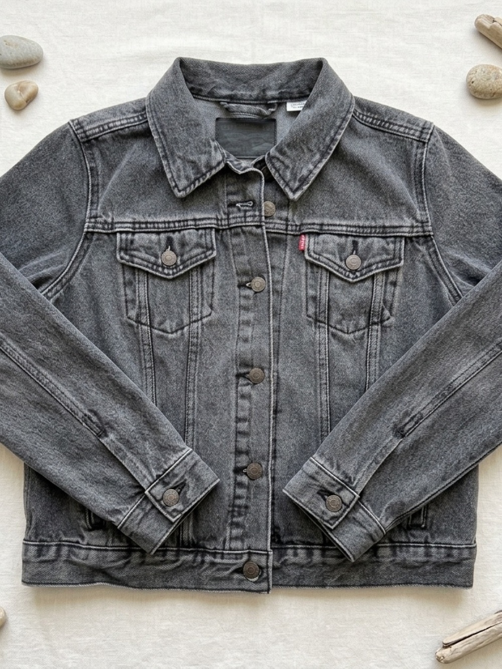 Levi’s Acid Wash Gray Black Trucker Denim Jacket Size Large 2010s